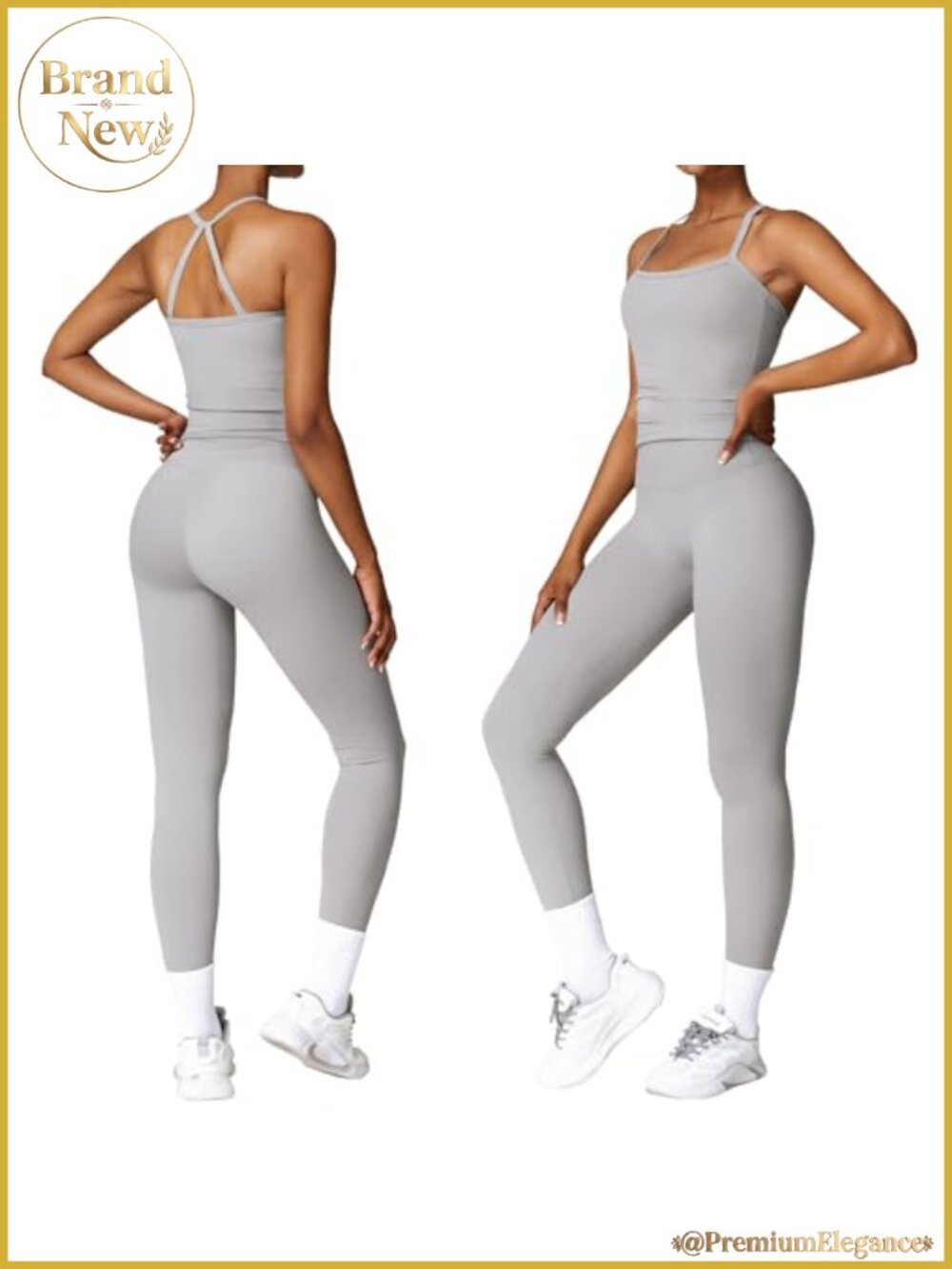 Women 2 Piece Workout Set Polyamide Spandex Open Back Tank High Waisted Leggings